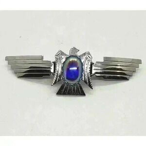 Vtg Hondo Clip Shirt Collar Tie Southwest Eagle & Rainbow Hematite Wil-Aren